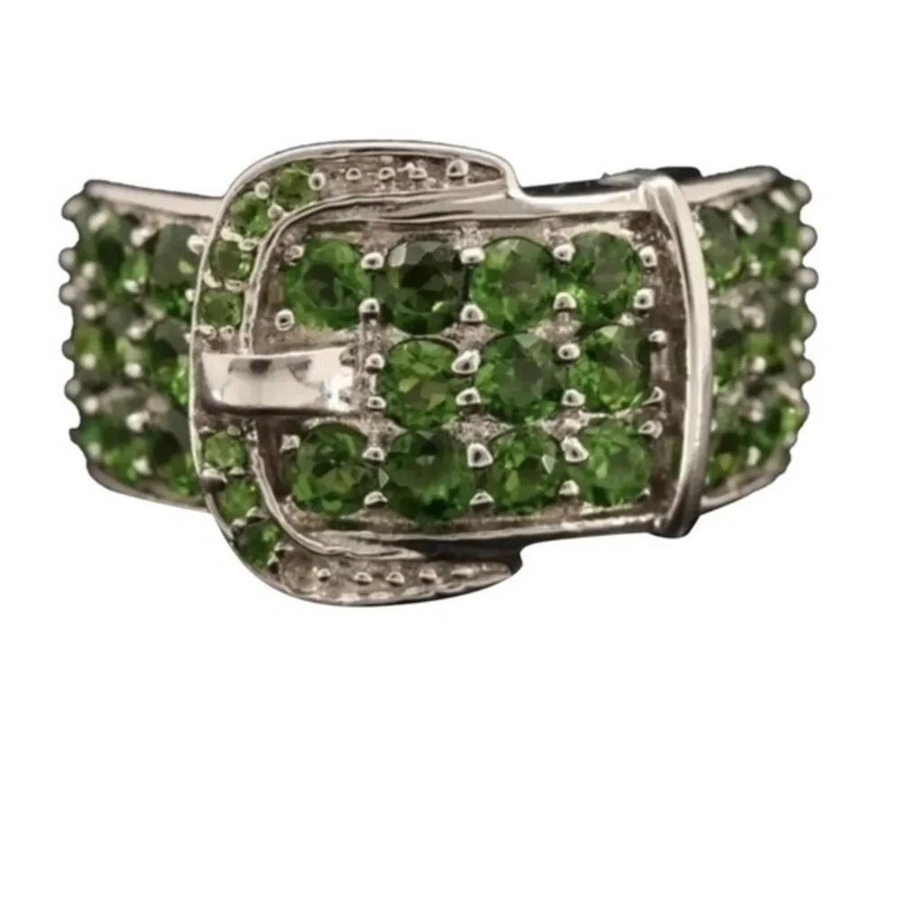 Sterling silver green chrome diopside buckle ring